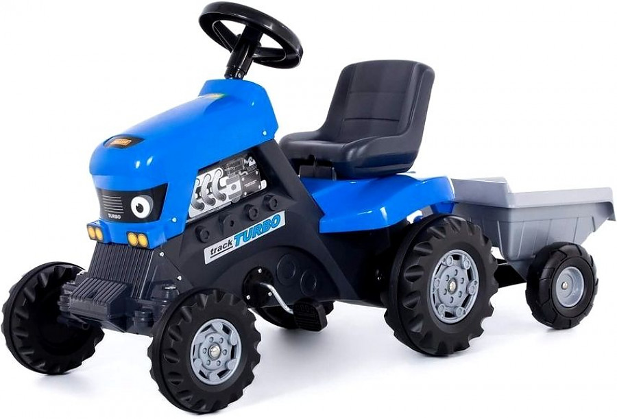Каталка-трактор с педалями " Turbo " (синяя) с полуприцепом 84637